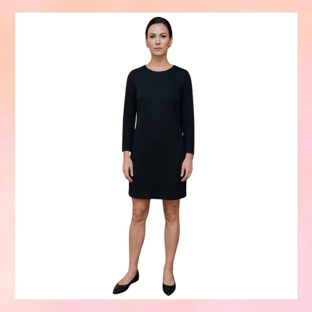 LOFT Ann Taylor Black Textured 3/4 Sleeve Shift Dress - Size Small